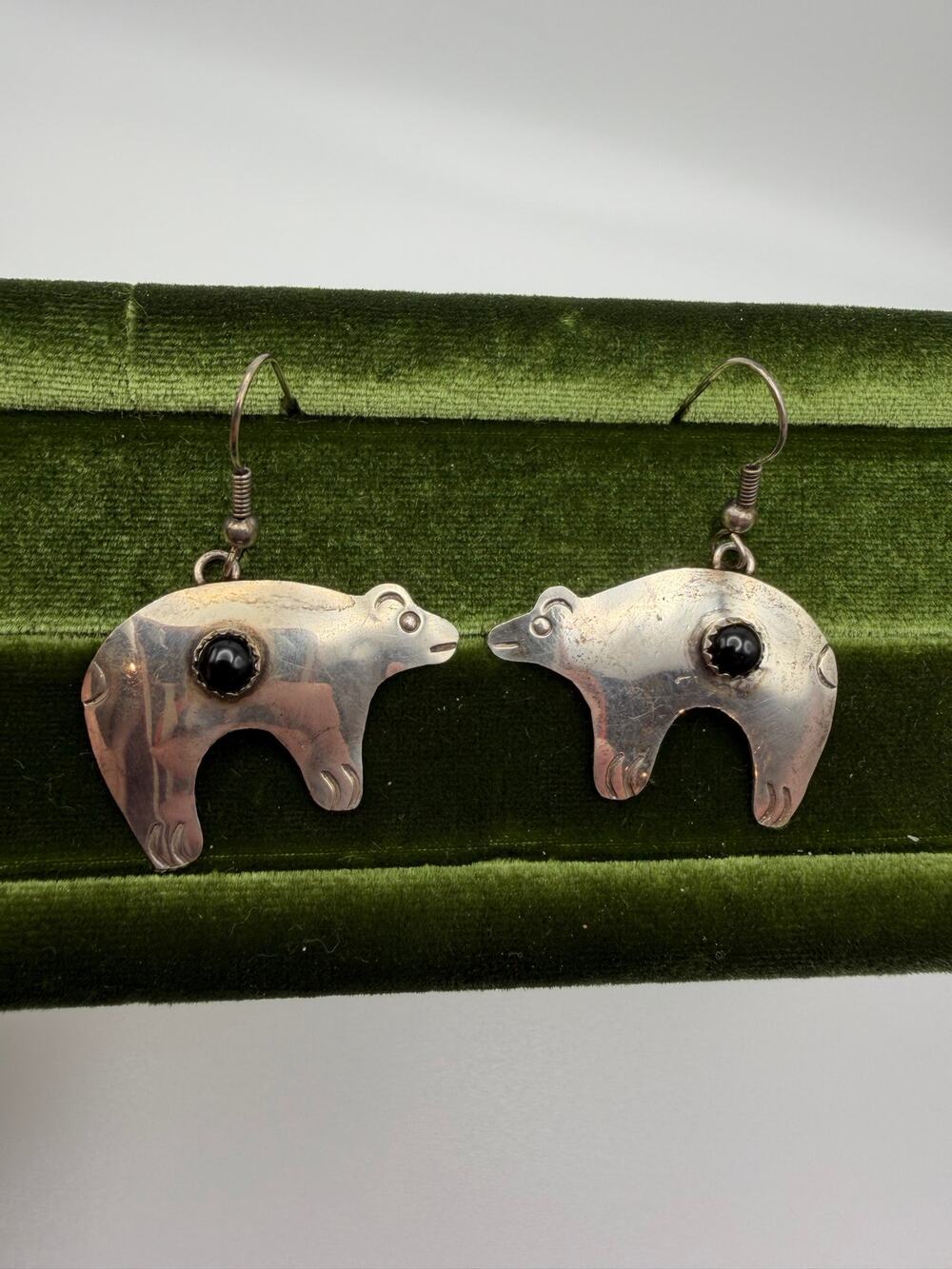 Navajo “Bear” Sterling Silver onyx Earrings